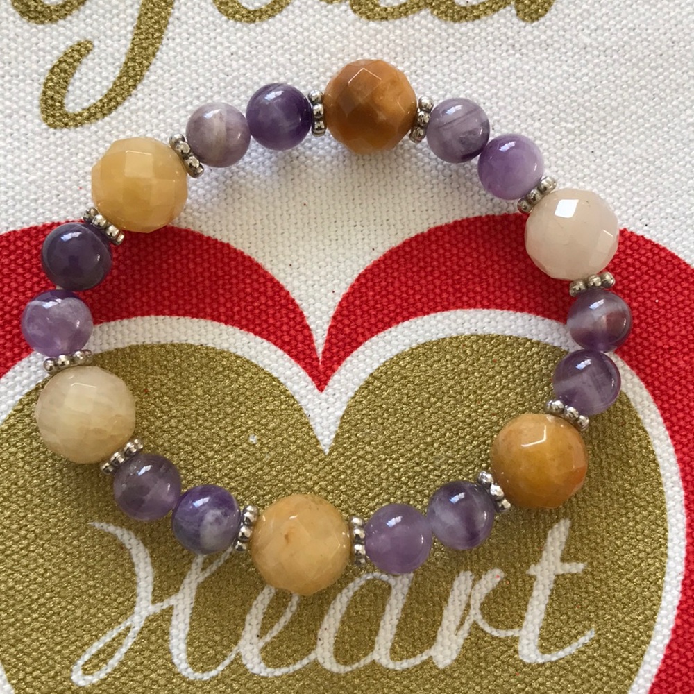 Amethyst, Carnelian & Sterling Spacer Bracelet